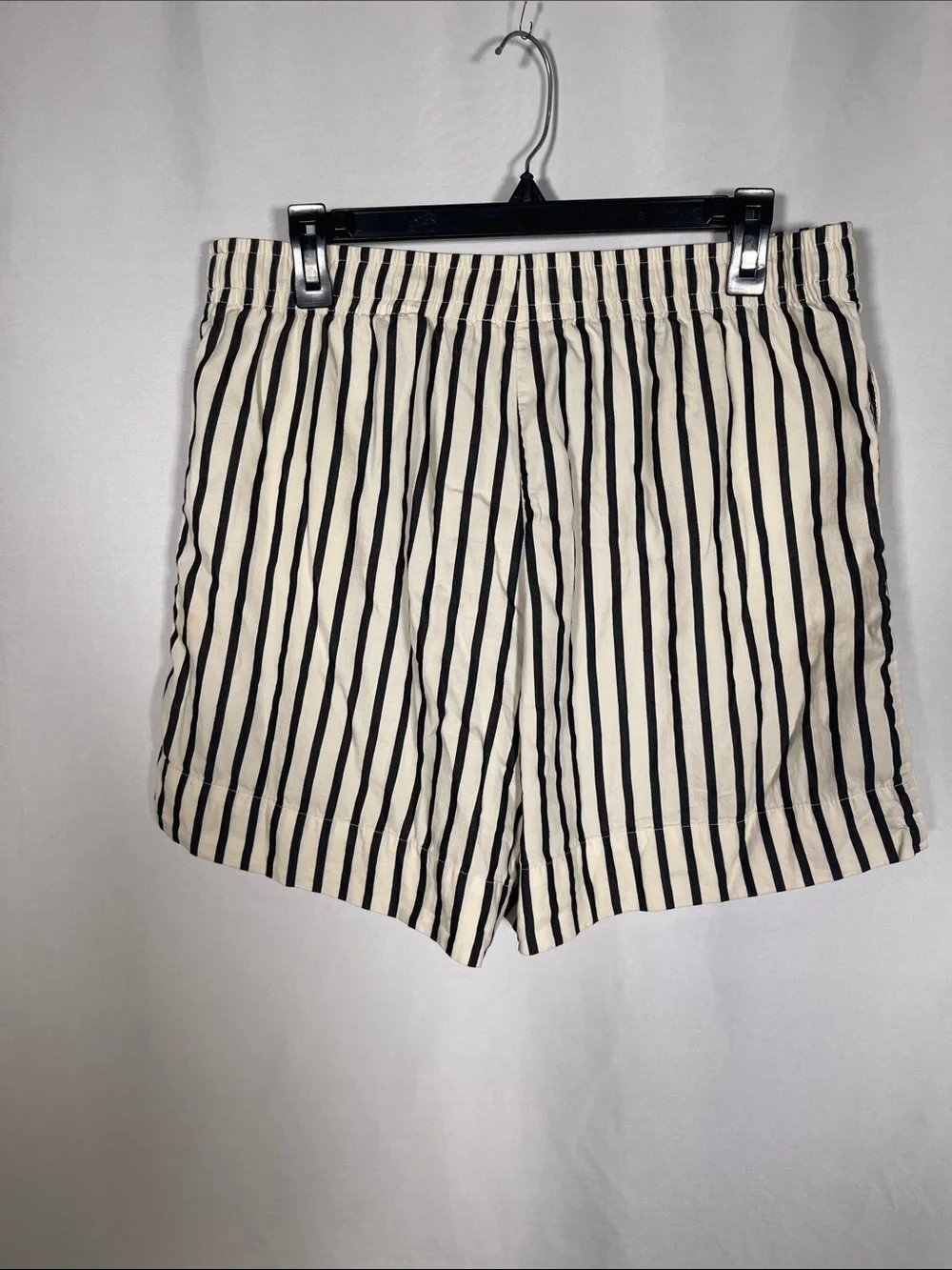 H&M WOMENS BLACK WHITE STRIPED COTTON HIGH WAIST PULL ON SHORTS LARGE